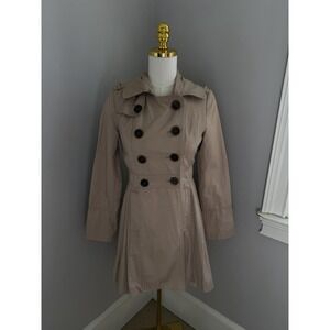 Vintage Guess Women's Khaki Trench Coat Jacket XS Pleated Double Breasted